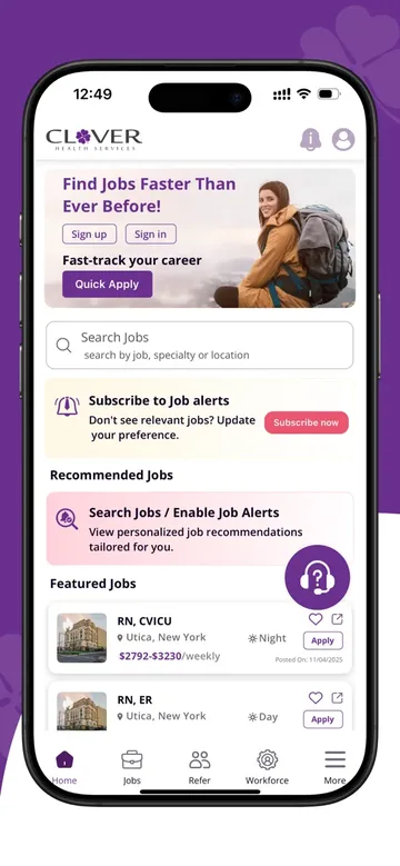 Clover Staffing app screen