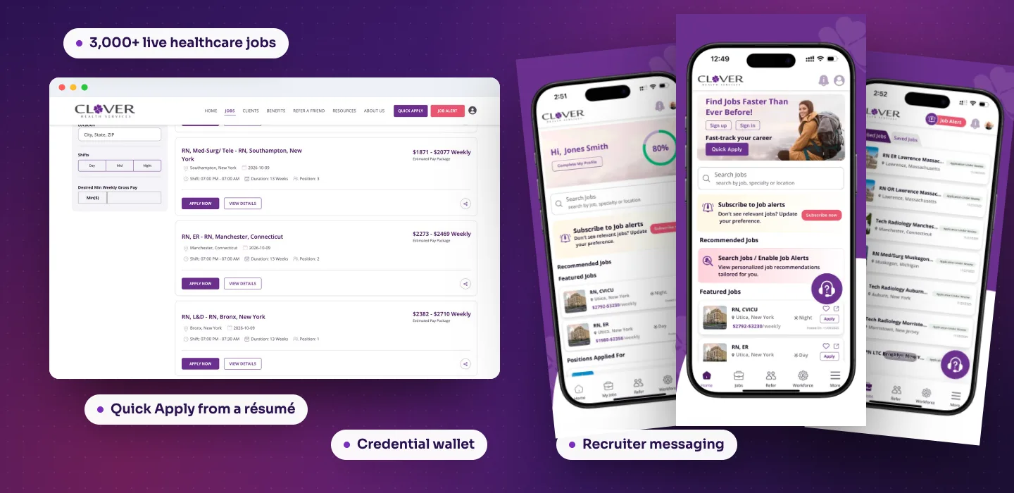 Clover Staffing screens