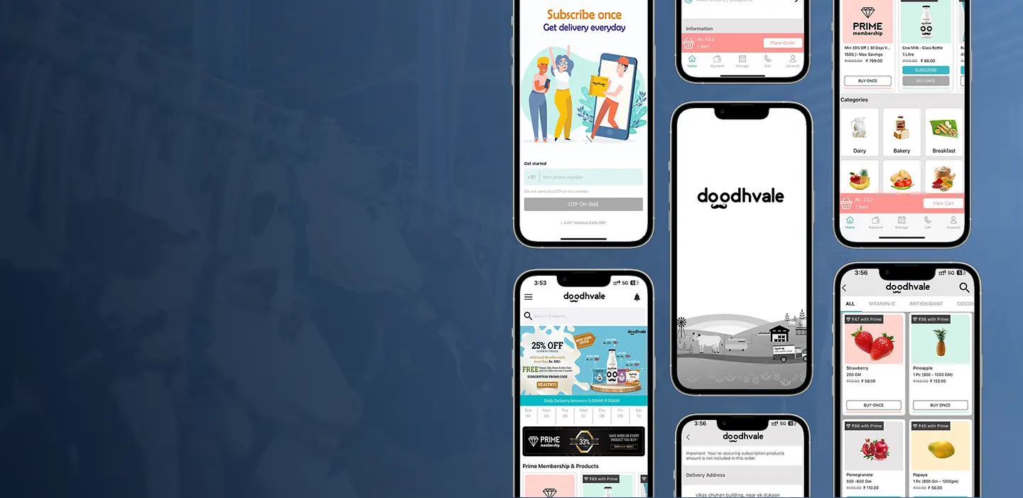Doodhvale customer app screens